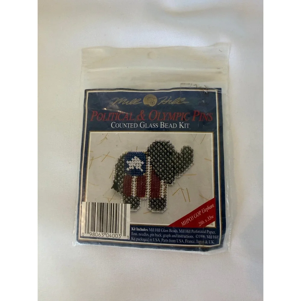 Mill Hill GOP Elephant Counted Glass Bead Kit Political Olympic Pins MHP03 1996